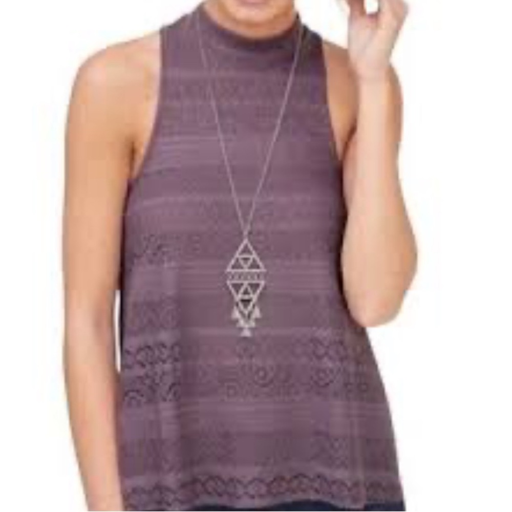 Hollister Women's Sleeveless Purple Lace Top Size S Lined Keyhole Blouse Tank